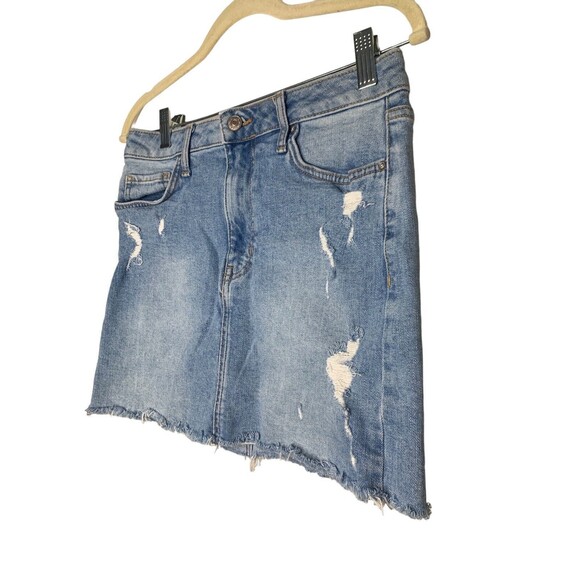 Forever 21 Juniors Distressed Denim Jean Skirt Size 27 Small Frayed Hem 90's - Picture 3 of 5